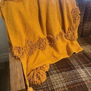 Mustard Pom-Pom Throw Blanket - Home Bedding